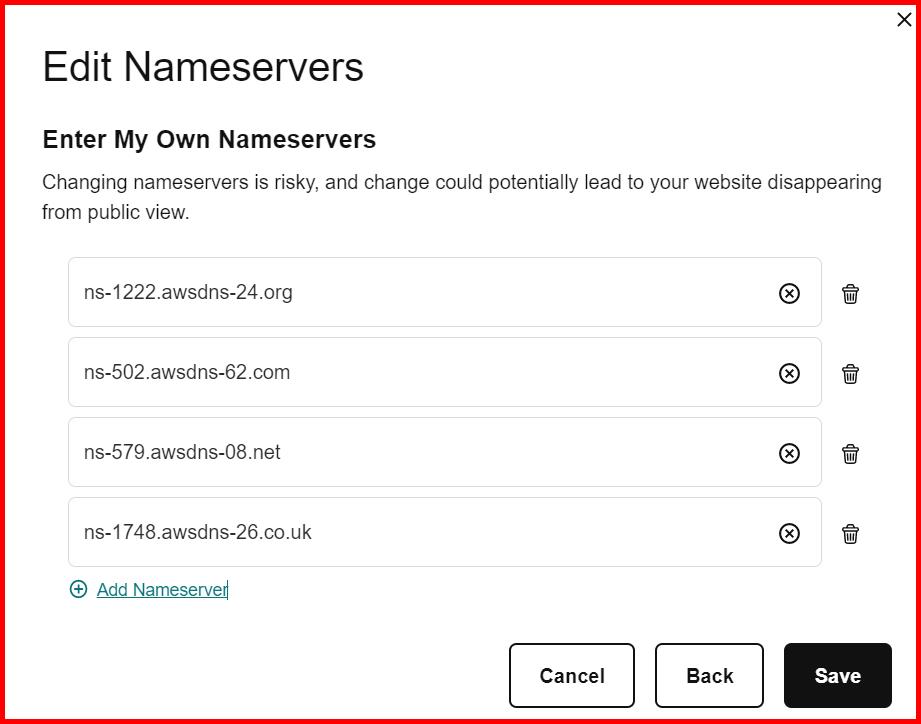 Picture showing the namespaces edited in the vendors website